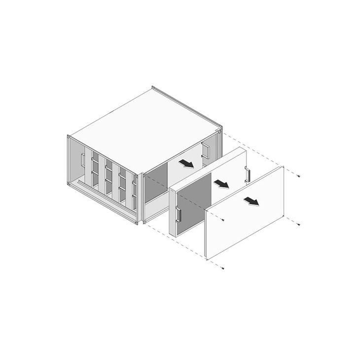 STS-P Silencieux rectangulaire avec trappes de nettoyage